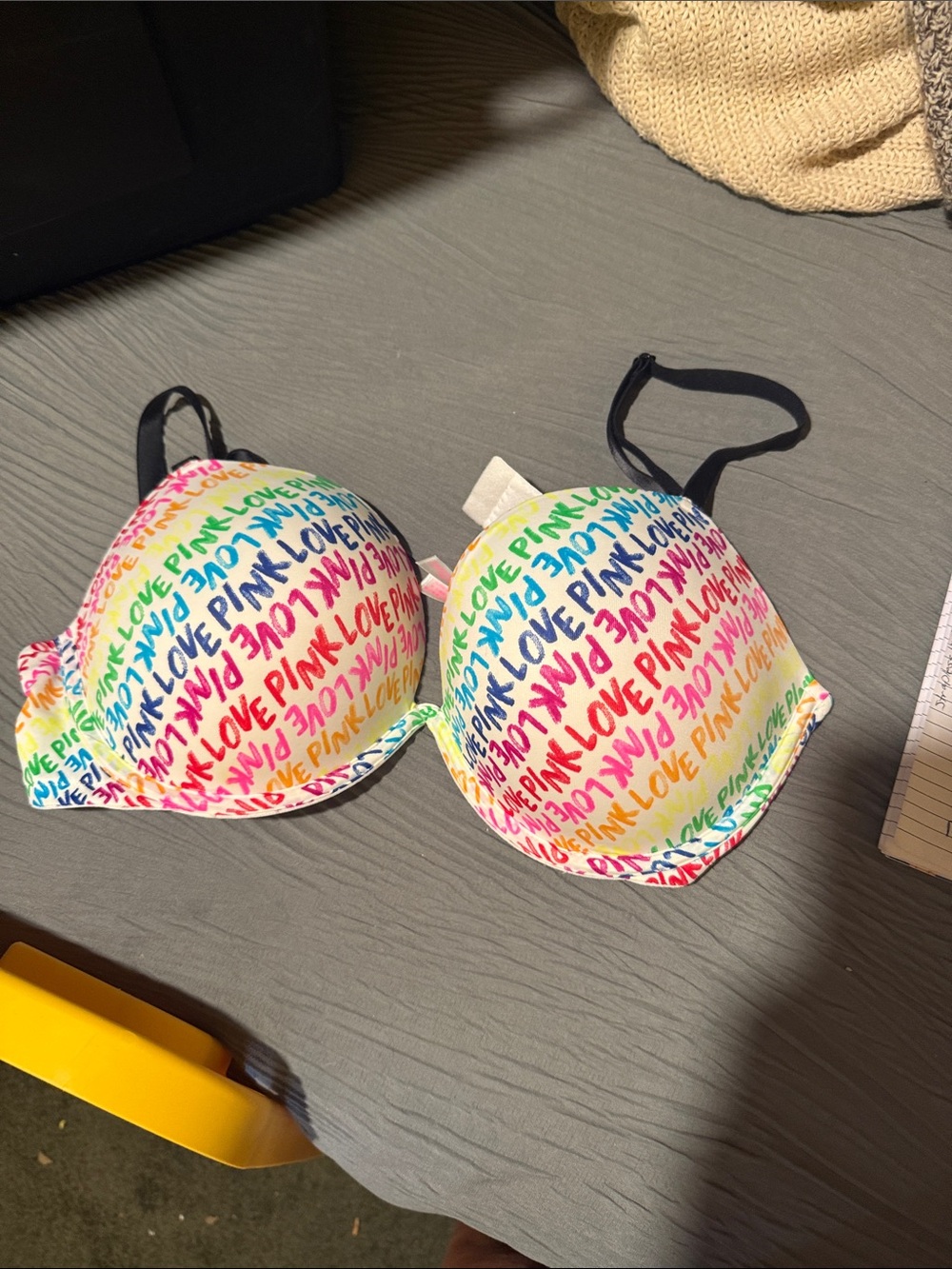 PINK Victoria's Secret Multicolor 'LOVE PINK' Bra with Black Straps